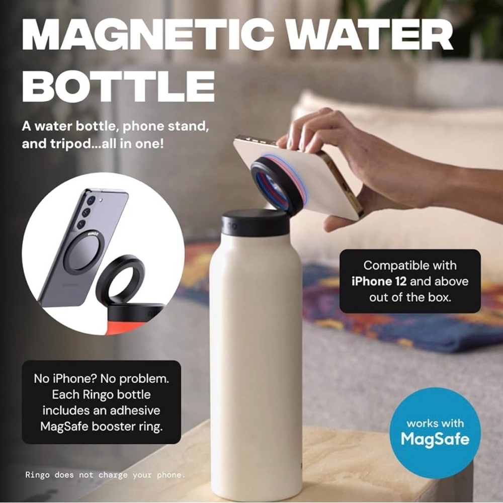 Ringo Brand Magnetic Water Bottle with Phone Stand